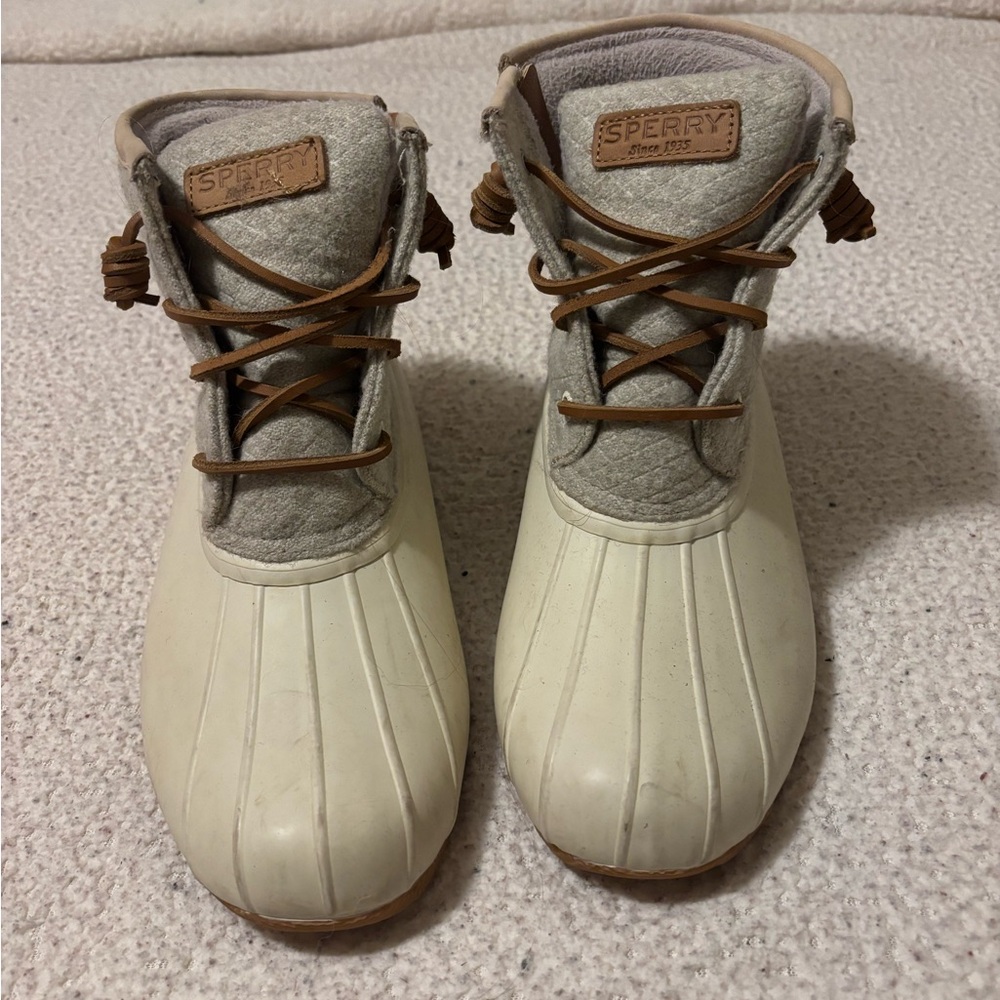 Sperry Off-White and Light Gray Duck Boots